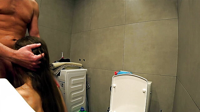 Cheating Wife, Small Tits, Wife In Homemade, Boobs, Amateur Blowjob, Bathroom
